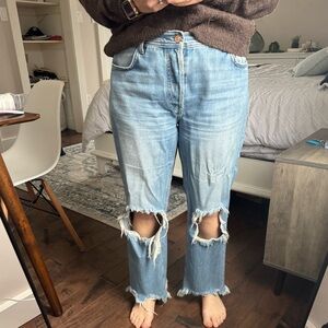 We The Free Light Blue Distressed Straight Leg Jeans